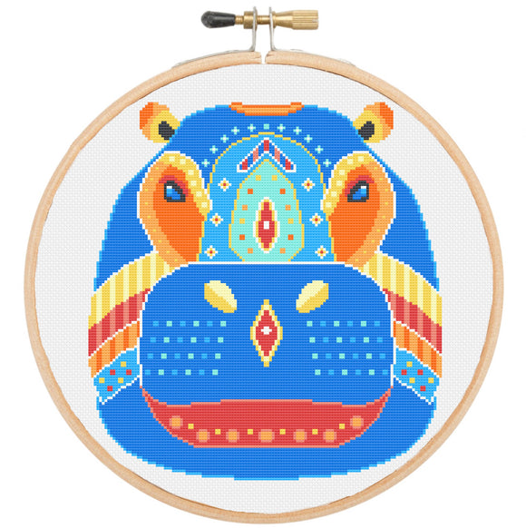 Hippo mandala modern cross stitch kit