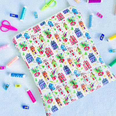 Quilted Padded Project Bag & Tablet Sleeve - houses