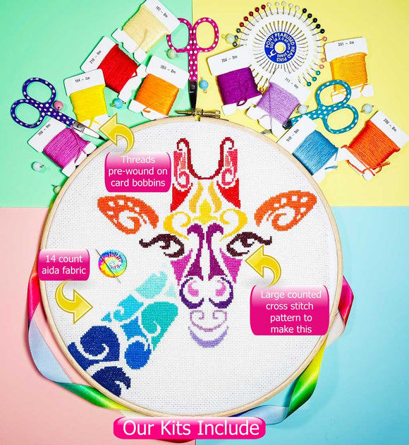 Modernes Kreuzstich-Set mit Giraffenmotiv im Stammesstil