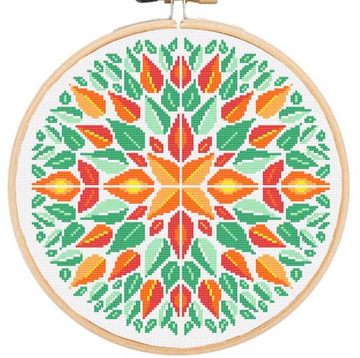 Kit de point de croix Mandala Feuille