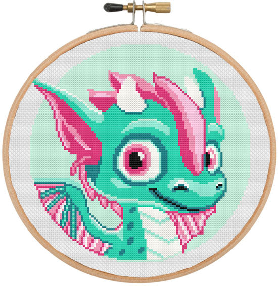 Modern cross stitch kits turquiose dragon