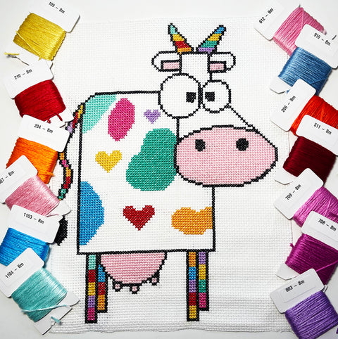 Funky cow modern cross stitch kit