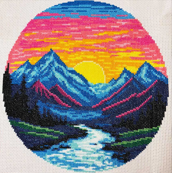 Kit de point de croix moderne « Lever de soleil sur la montagne »