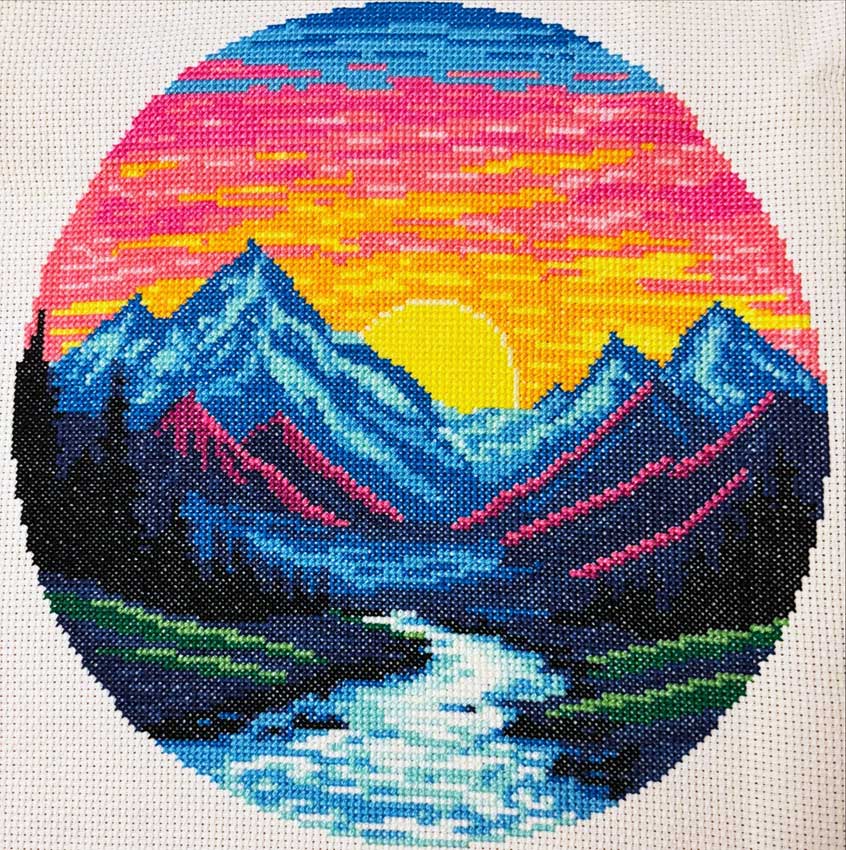 Mountain sunrise modern cross stitch kit