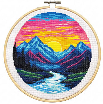 Mountain sunrise modern cross stitch kit