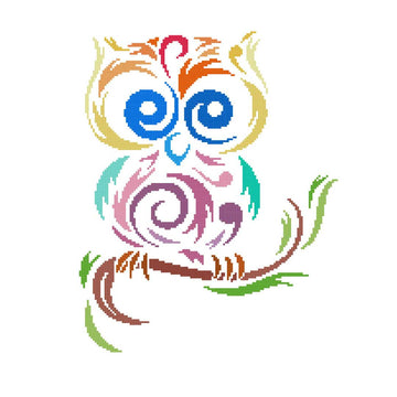 Kit de point de croix compté multicolore hibou tribal