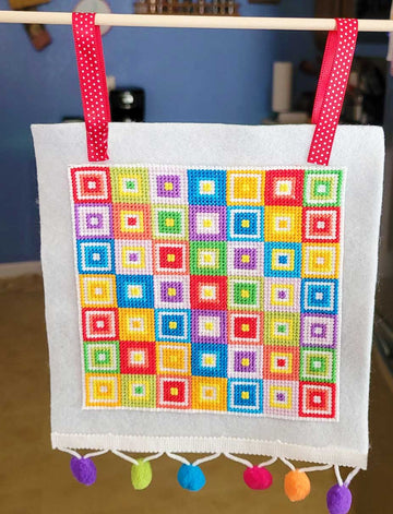 Abstract patchwork cross stitch kit with accessories