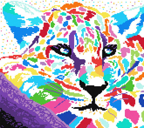 Rainbow leopard abstract modern cross stitch kit