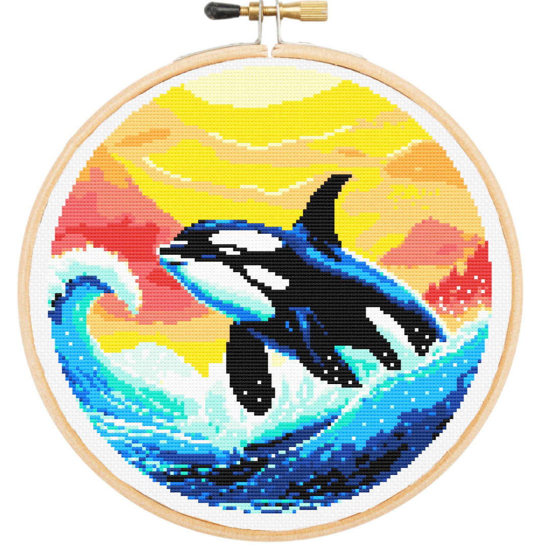 Sunset orca cross stitch kit