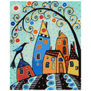 Modernes Kreuzstich-Set mit Wirbelbaum, Häusern und Krähe (v2)-1