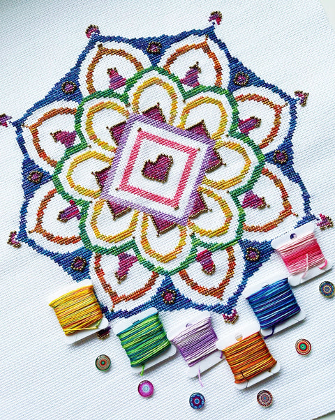 Variegated beaded mandala modern cross stitch kit
