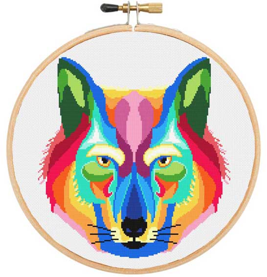 Wolf in colour modern cross stitch kit