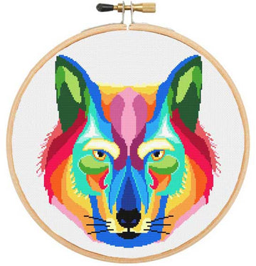 Kit de point de croix moderne Loup en couleur