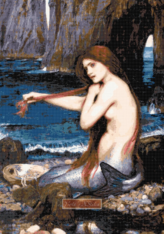 A mermaid by Waterhouse counted cross stitch kit