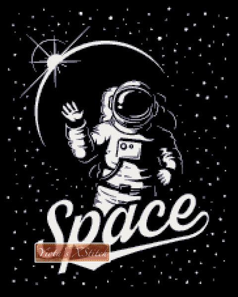 Astronaut in space is counted cross stitch kit