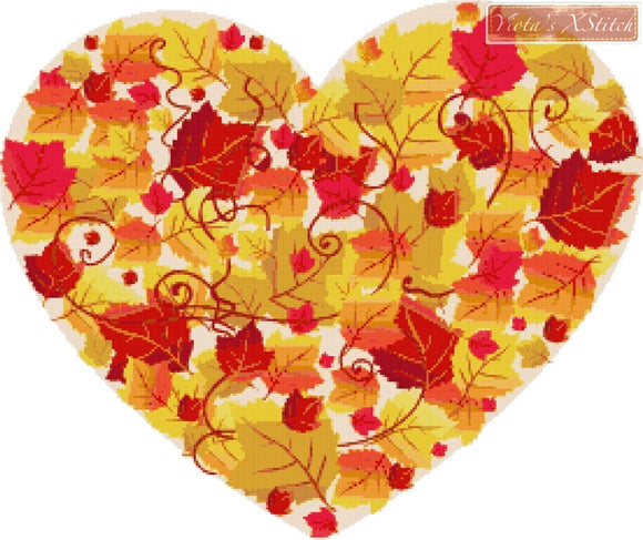 Autumn leaves heart counted cross stitch kit