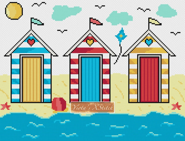 Beach Huts cross stitch kit - 1