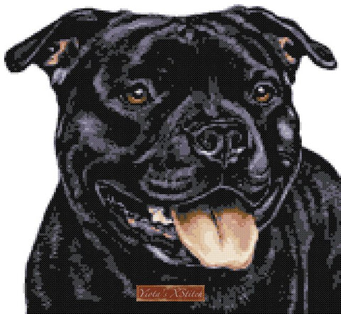 Black Staffordshire Bull Terrier cross stitch kit