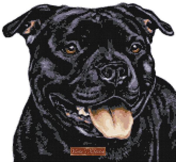 Black Staffordshire Bull Terrier v3 cross stitch kit - 1