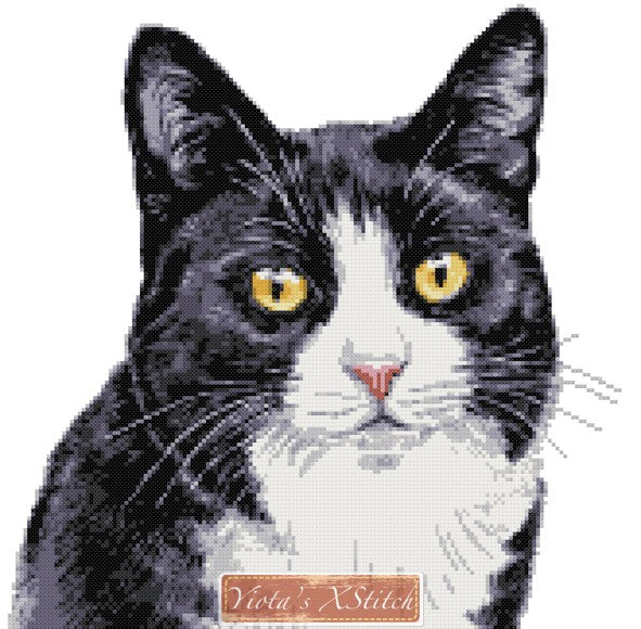 Black and white cat v2 cross stitch kit - 1