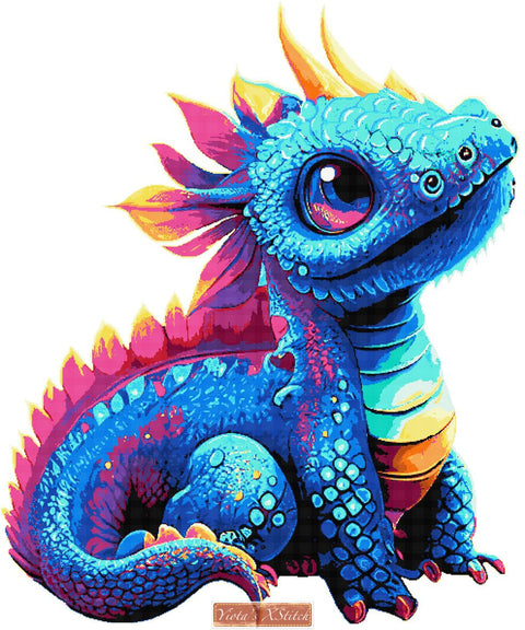 Blue baby dragon modern cross stitch kit