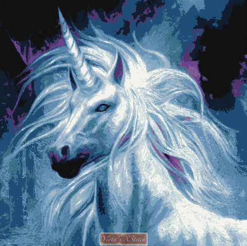 Blue unicorn counted cross stitch kit