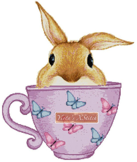 Bunny in a cup counted cross stitch kit