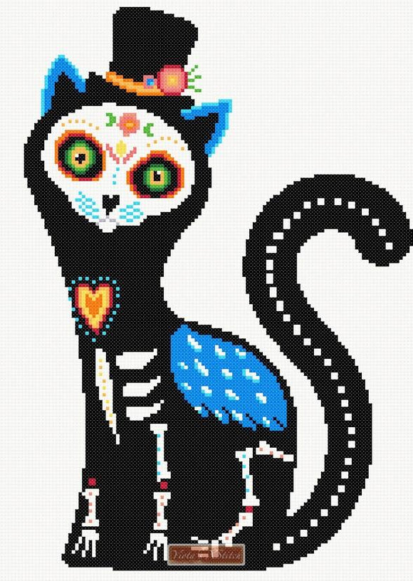 Cat sugar skull cross stitch kit