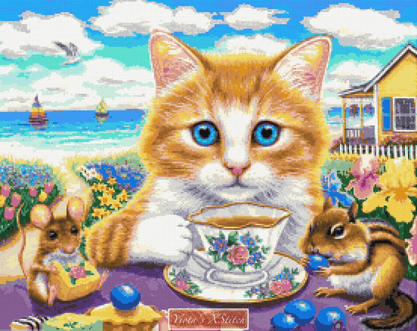 Cat tea cross stitch kit - 1