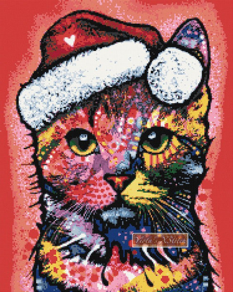 Christmas cat Dean Russo counted cross stitch kit