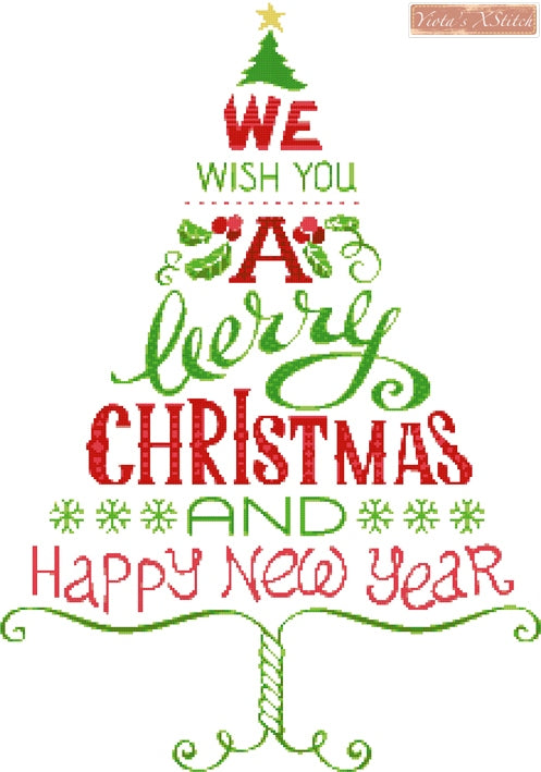 Christmas and new year words tree cross stitch kit - 1