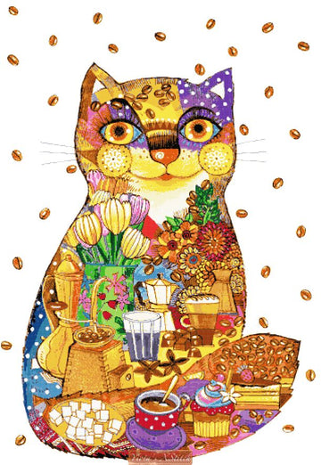 Coffee cat large advanced cross stitch kit