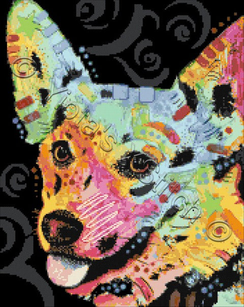 Abstract corgi by Dean Russo in counted cross stitch kit