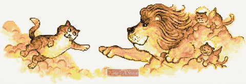Creation of Adam, lion with cats counted cross stitch kit