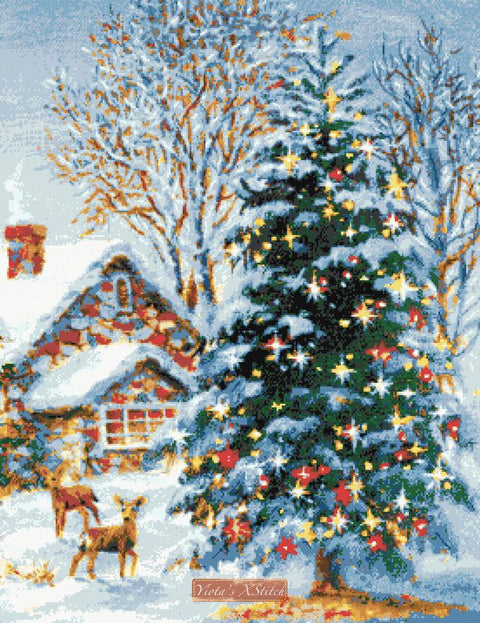 Deers and Christmas tree counted cross stitch kit