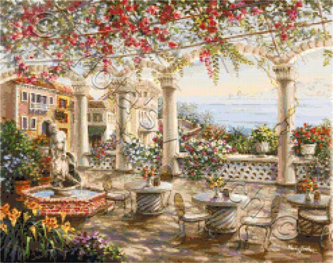 Dining on the terrace counted cross stitch kit