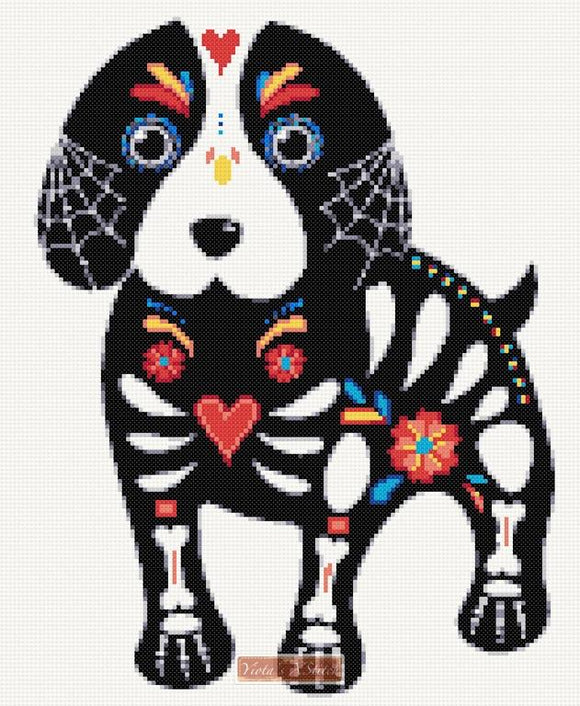 Dog sugar skull cross stitch kit