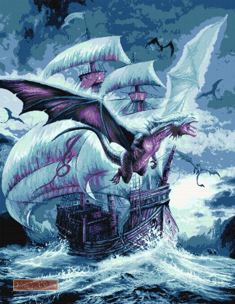 Dragon and ship counted cross stitch kit
