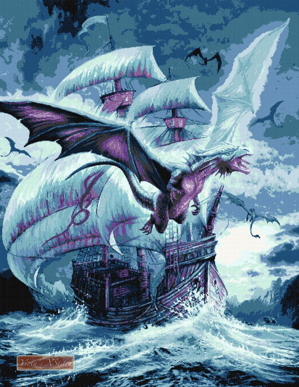 Dragon and ship counted cross stitch kit - 1