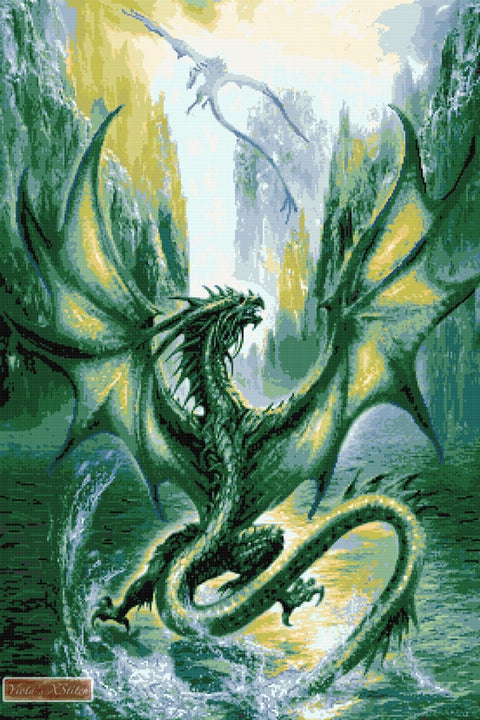 Dragon from the lake counted cross stitch kit