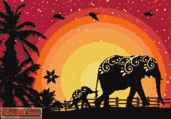 Elephant family (v2) counted cross stitch kit - 1