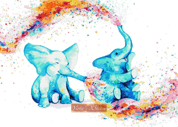 Elephant sisters modern counted cross stitch kit