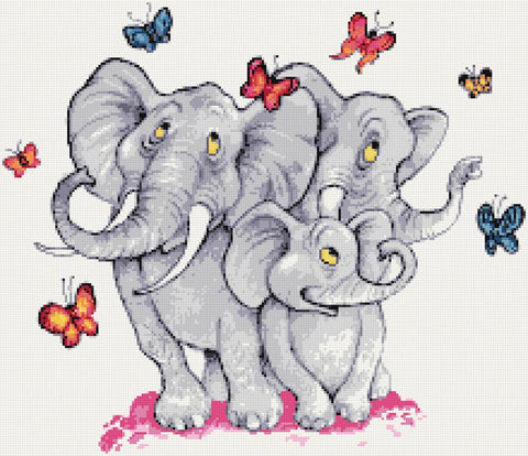 Elephants and butterflies counted cross stitch kit