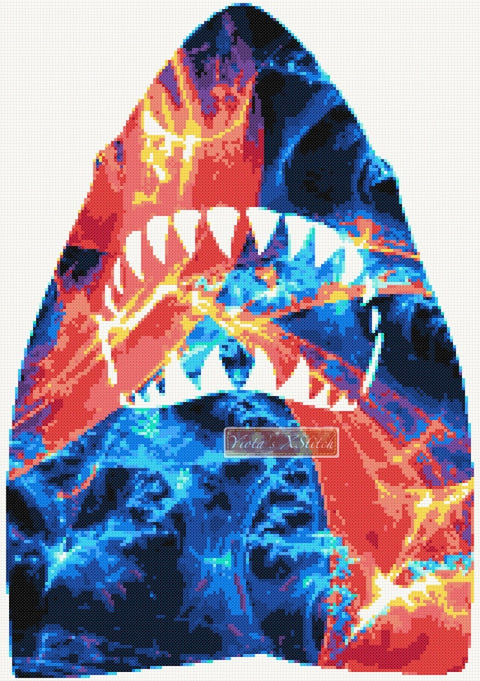 Fractal shark counted cross stitch kit