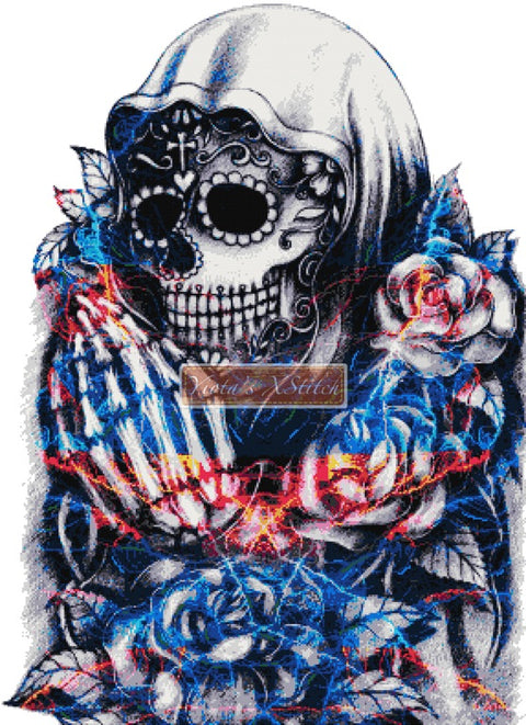 Fractal skull with roses counted cross stitch kit
