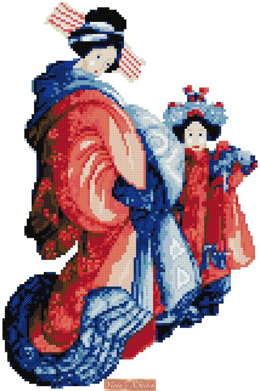 Geisha with daughter (v2) Geisha cross stitch kit - 1