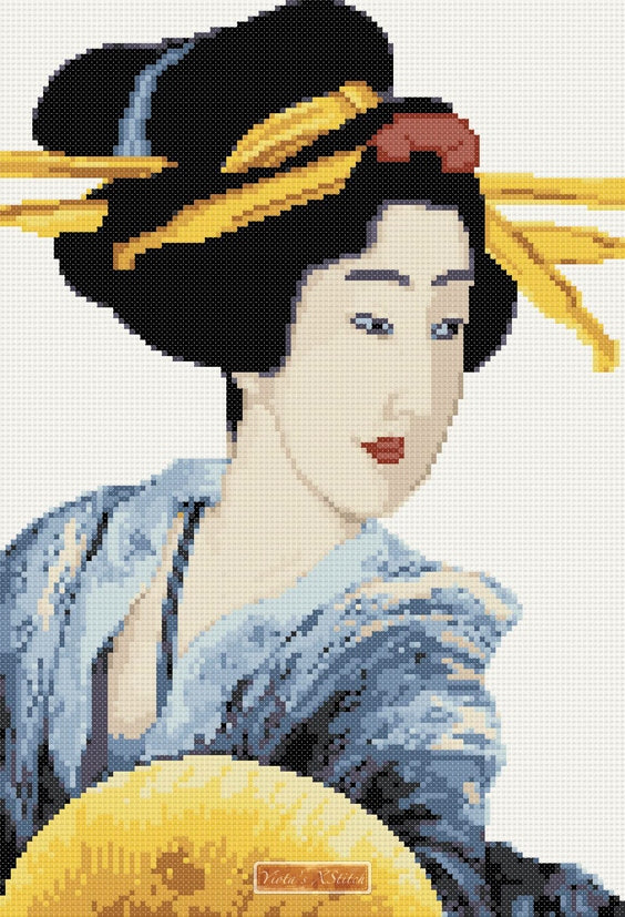 Geisha with fan (v2) counted cross stitch kit - 1