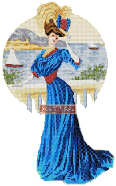 Victorian girl with blue silk dress counted cross stitch kit