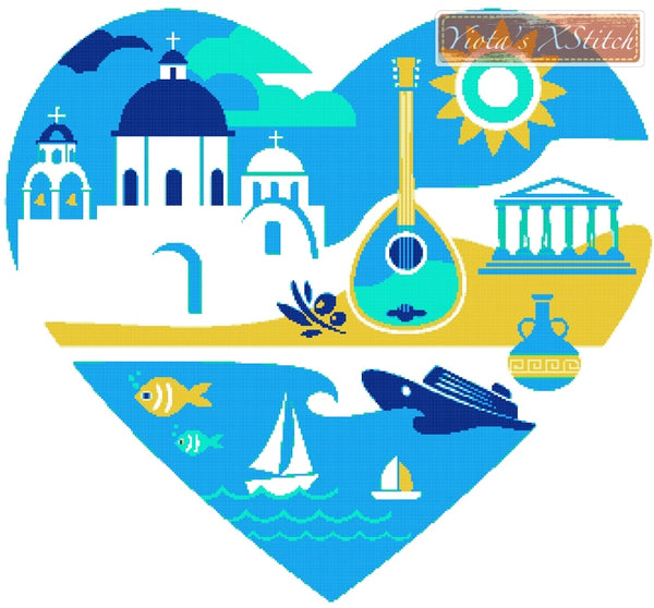 Greece heart counted cross stitch kit - 1