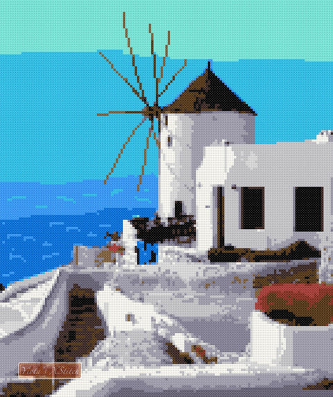 Greek windmill counted cross stitch kit